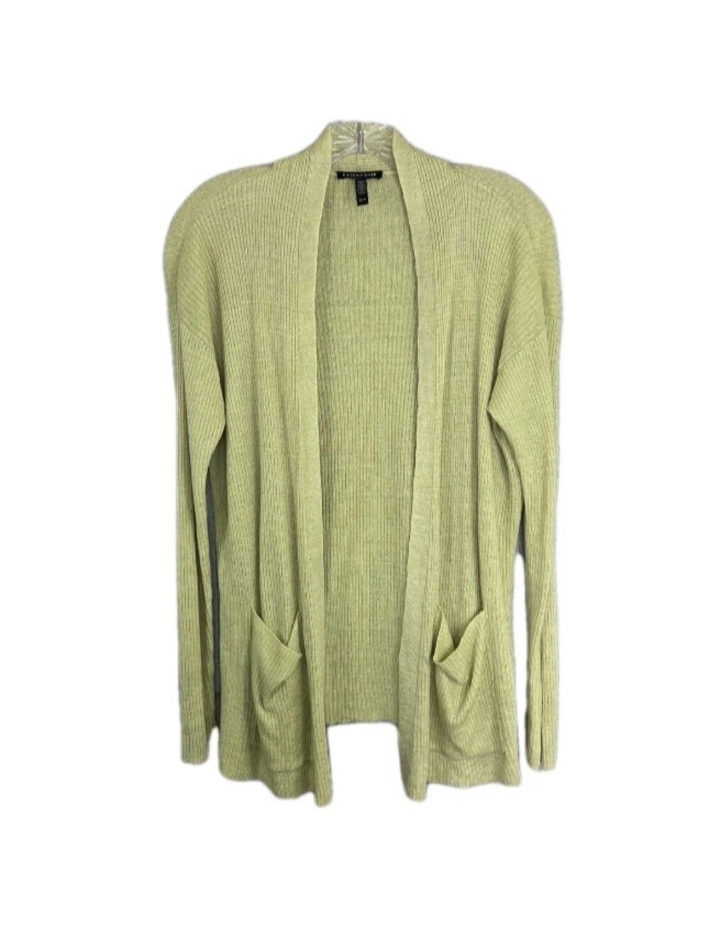 Eileen Fisher High Collar Open Front Linen Cardigan Womens Size XS Canary Luxury